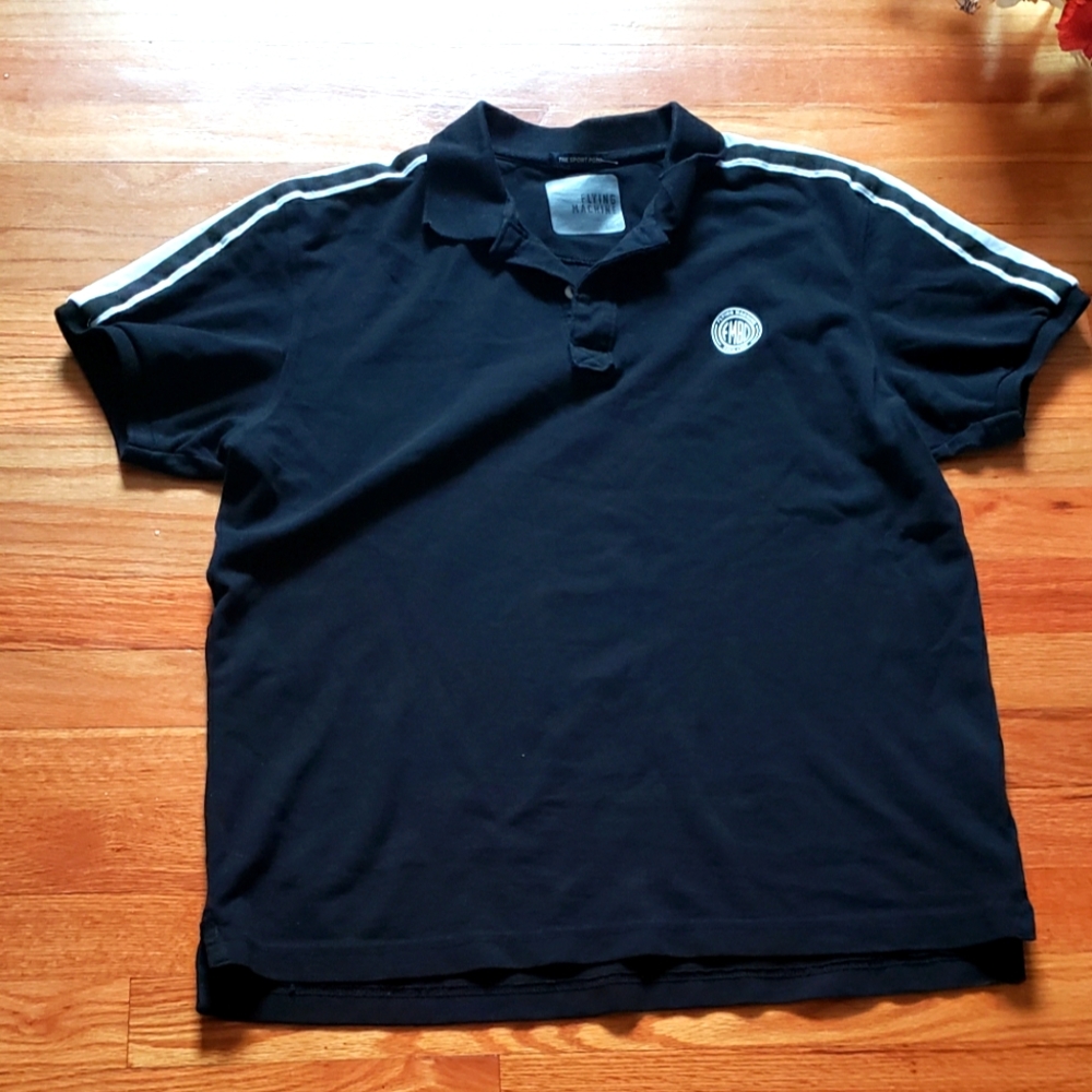 Flying machine black w/ white stripes polo Large shirt preppy rare 100% Cotton